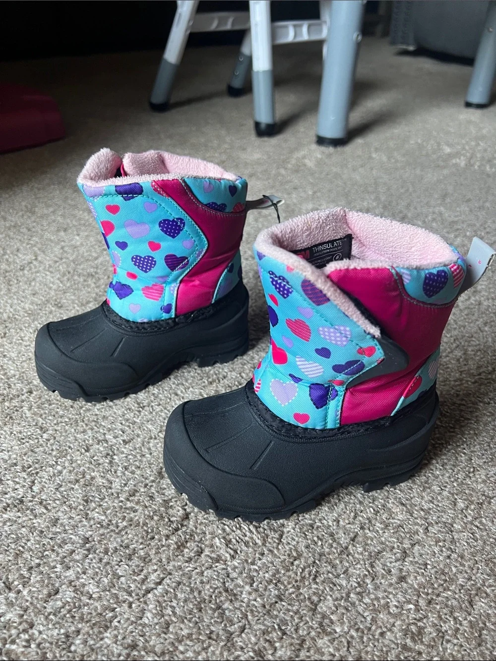 Northside Pink & Blue Heart-Print Toddler Size 7 Snow Boots